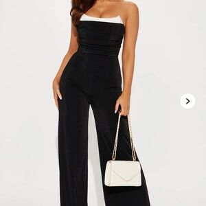 Fashion Nova Black and White Strapless Jumpsuit